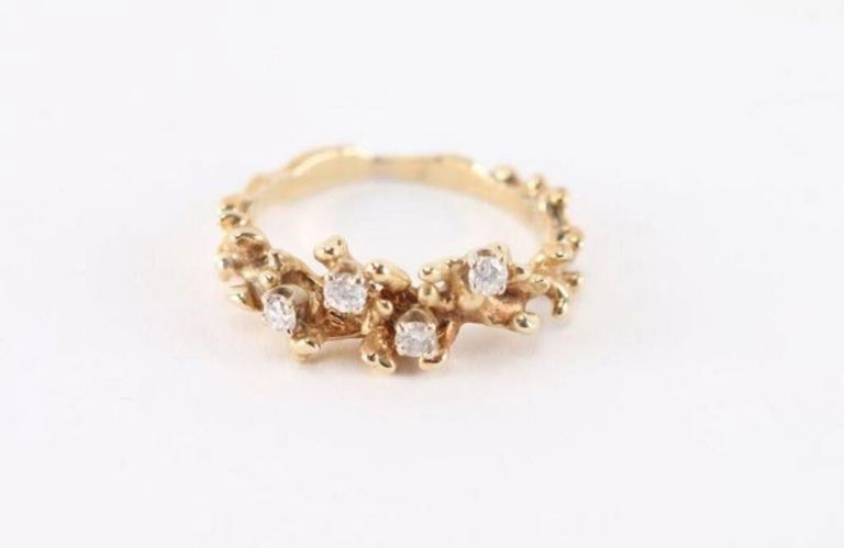 14k Yellow Gold Diamond Nugget Ring