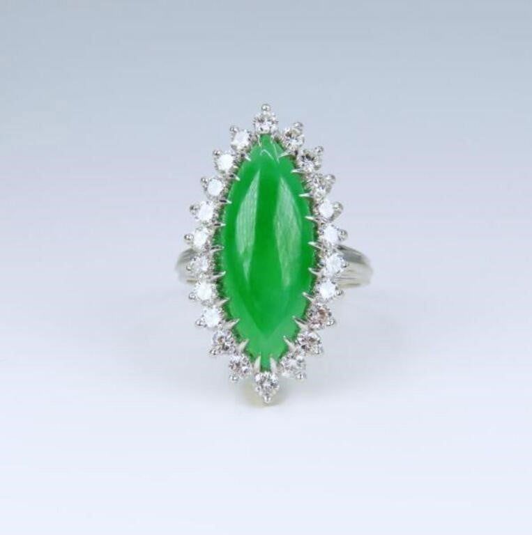 14k White Gold Jade and Diamond Ring