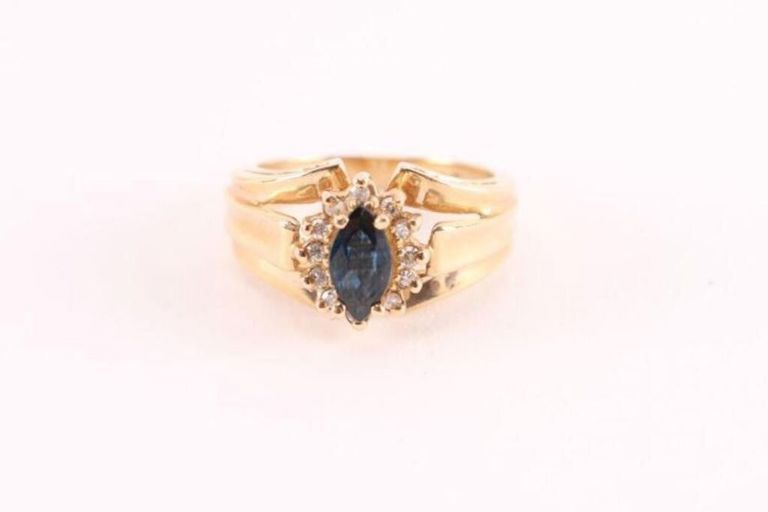 14k Yellow Gold Sapphire and Diamond Halo Ring