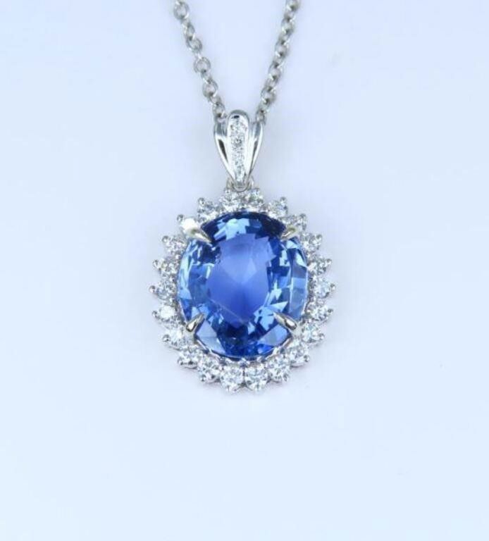 14k Gold Sapphire and Diamond Pendant Necklace