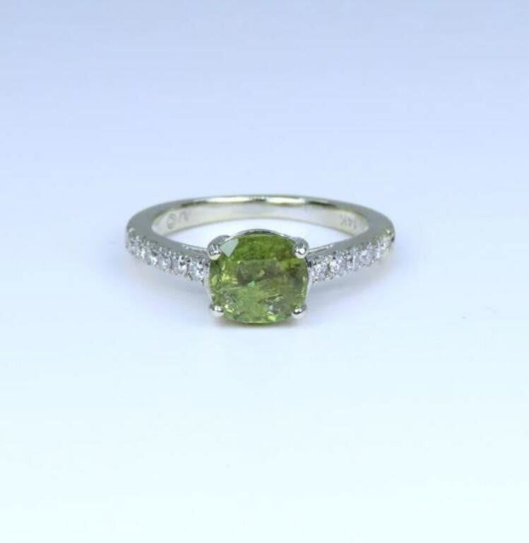 14k White Gold Alexandrite and Diamond Ring