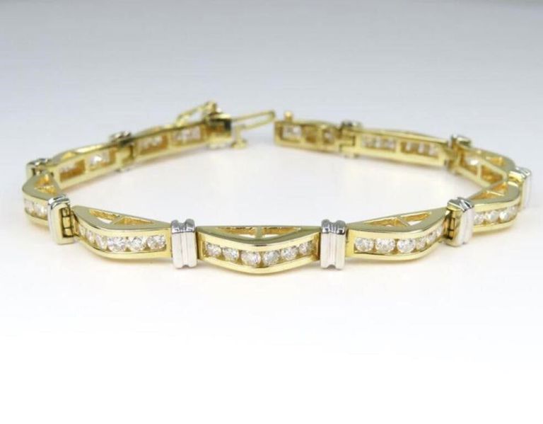 14k Yellow and White Gold Diamond Link Bracelet