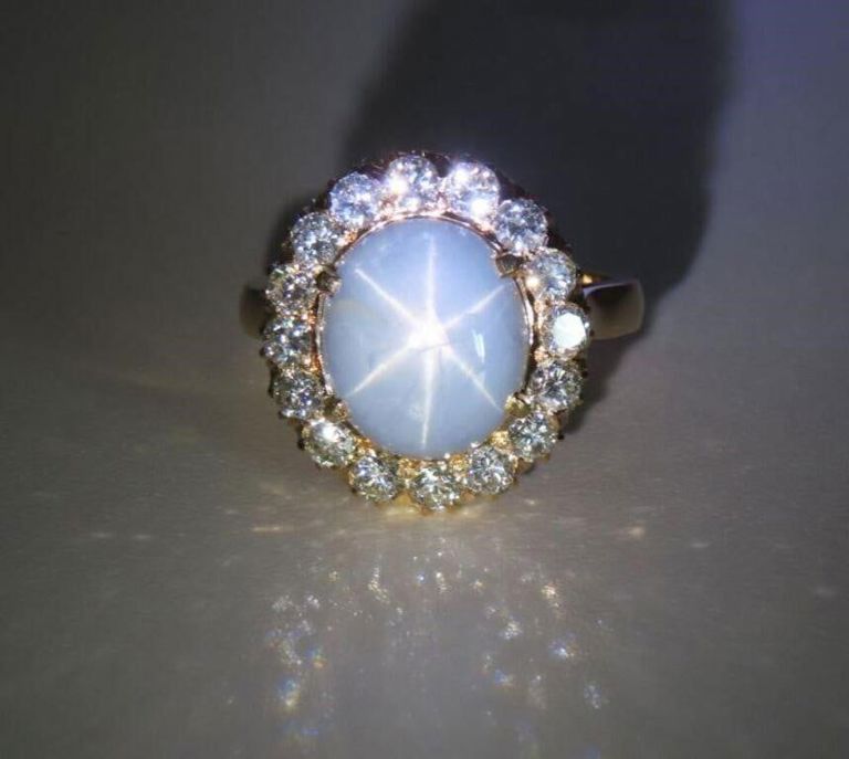 18k Yellow Gold Sapphire and Diamond Ring