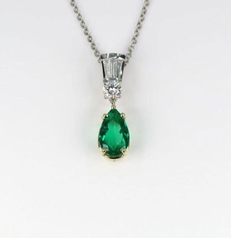 18k Gold and Platinum Gemstone Pendant Necklace