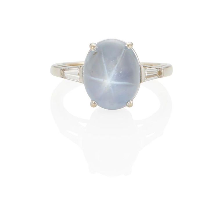 Star Sapphire and Diamond Ring