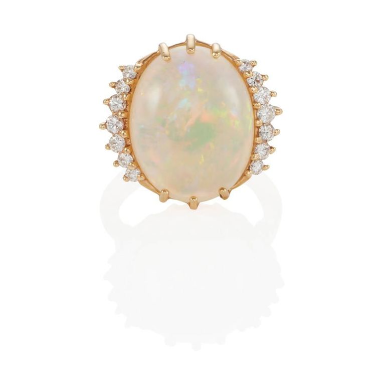 14k Yellow Gold Opal and Diamond Ring