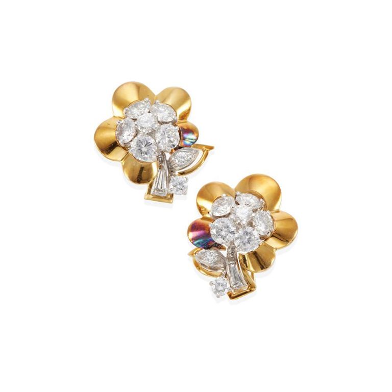 14k Yellow and White Gold Diamond Ear Clips