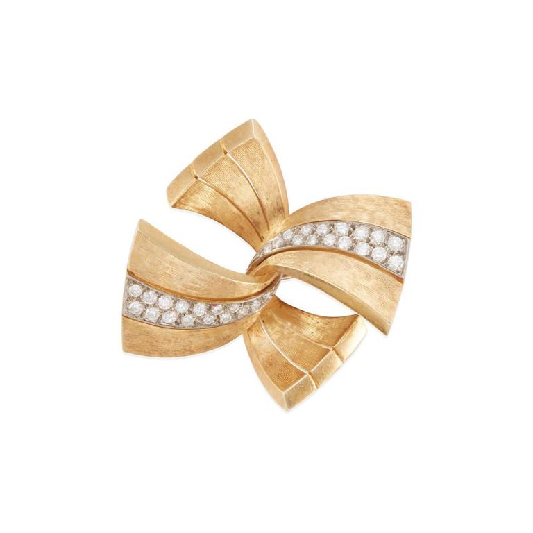 14k Yellow and White Gold Diamond Brooch