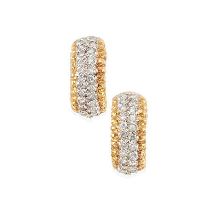14k Yellow and White Gold Diamond Ear Clips