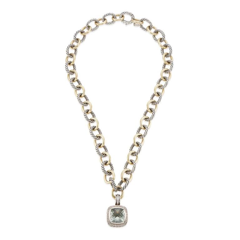 18k Gold Prasiolite and Diamond Pendant Necklace