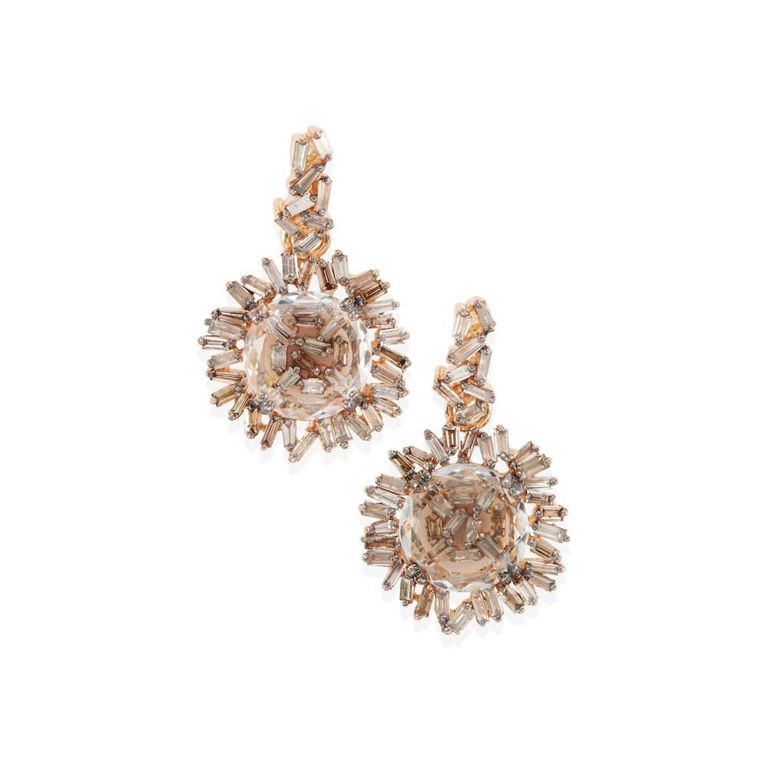 18k Rose Gold Topaz and Diamond Earrings