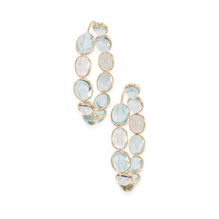 18k Yellow Gold Aquamarine Hoop Earrings