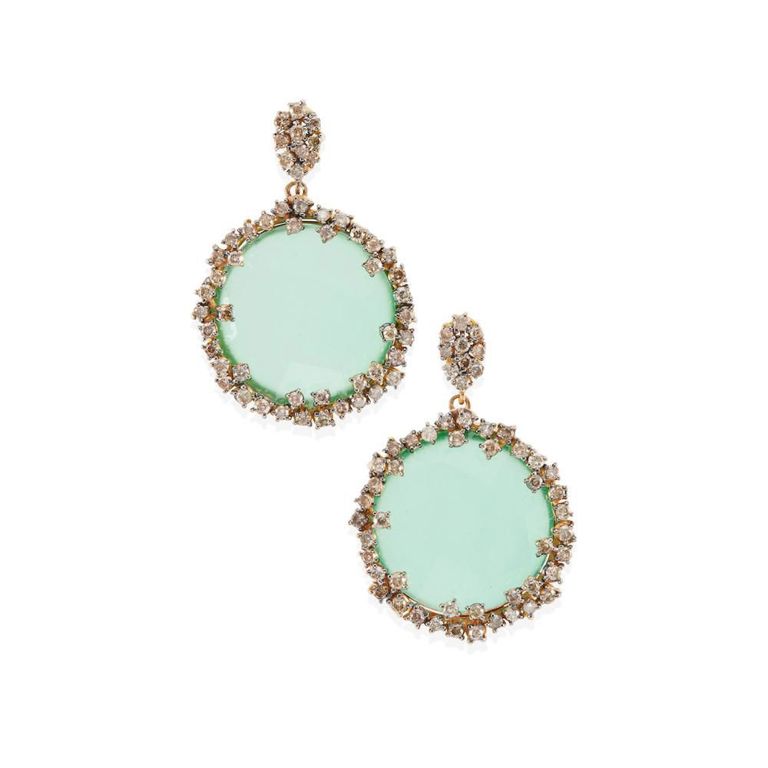 18k Yellow Gold Chalcedony and Diamond Earrings