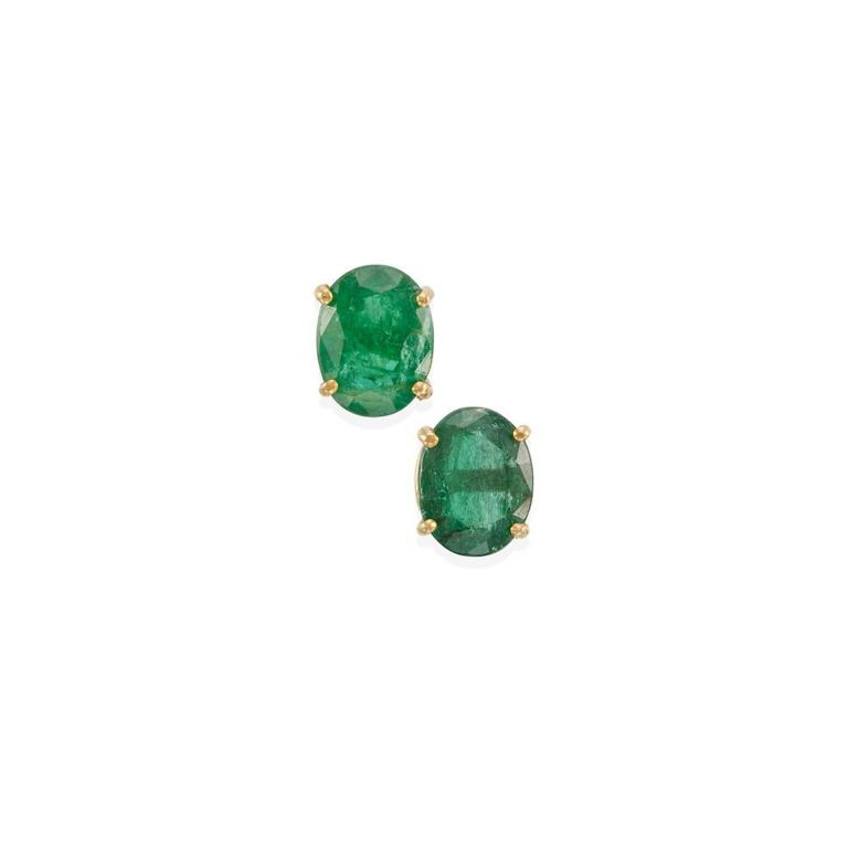 14k Yellow Gold Emerald Stud Earrings