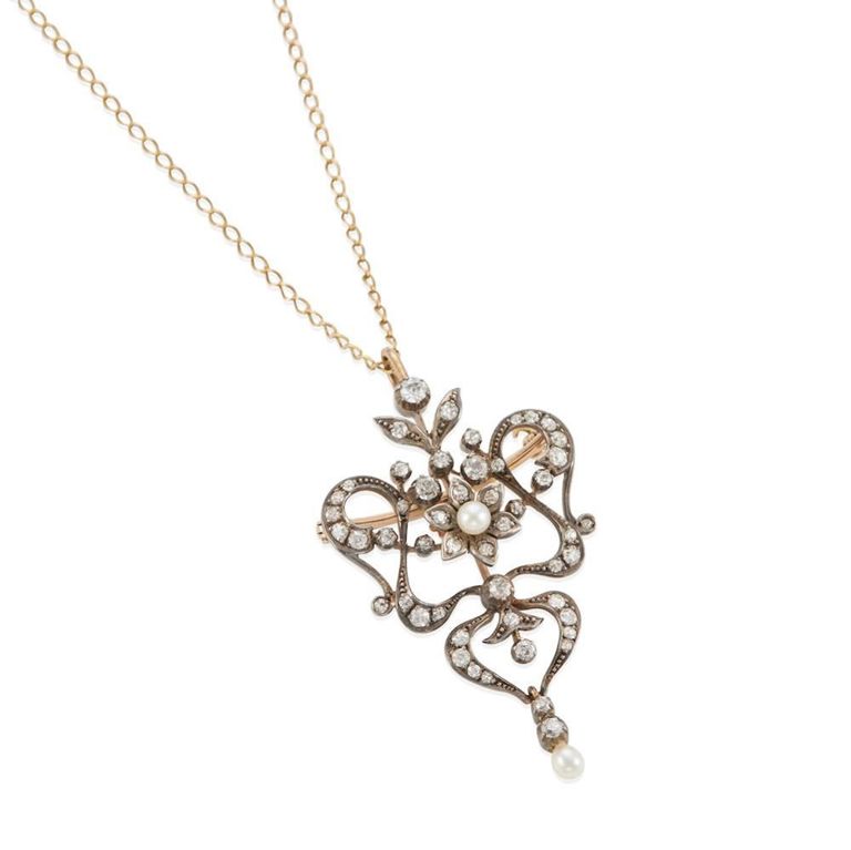 Diamond and Pearl Brooch/Necklace