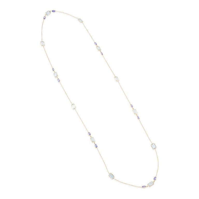 14k Yellow Gold Aquamarine and Tanzanite Necklace