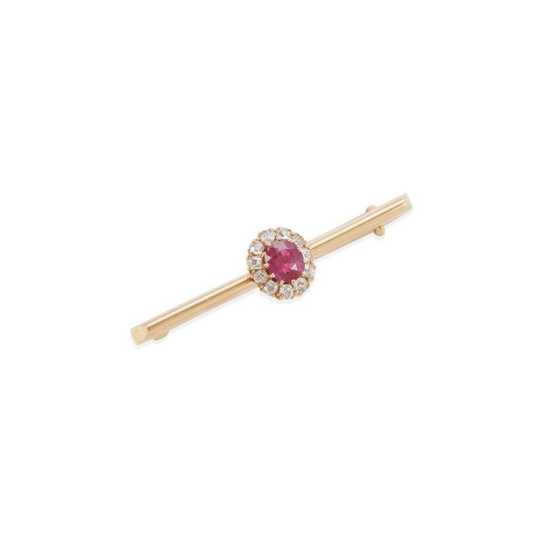 18k Yellow Gold Ruby and Diamond Brooch