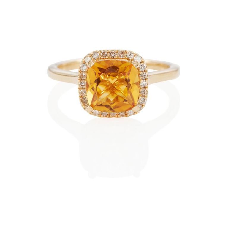 14k Yellow Gold Citrine and Diamond Ring
