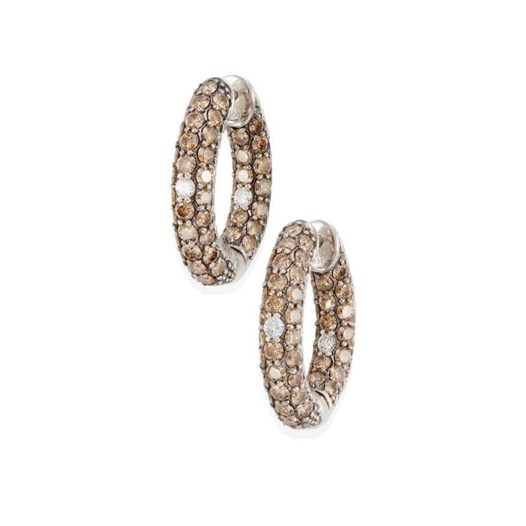 18k White Gold Colored Diamond Hoop Earrings
