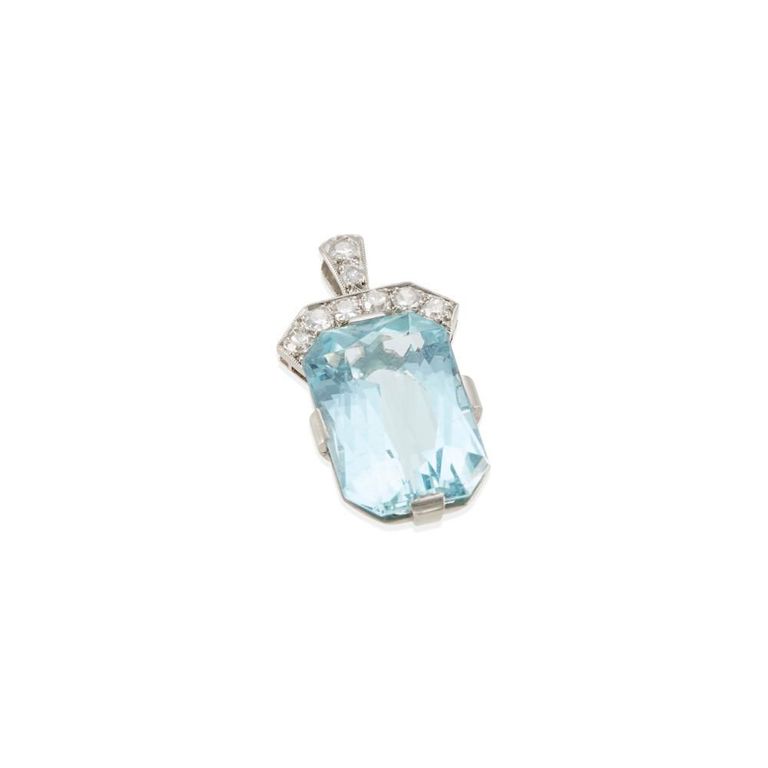 Platinum Aquamarine and Diamond Pendant