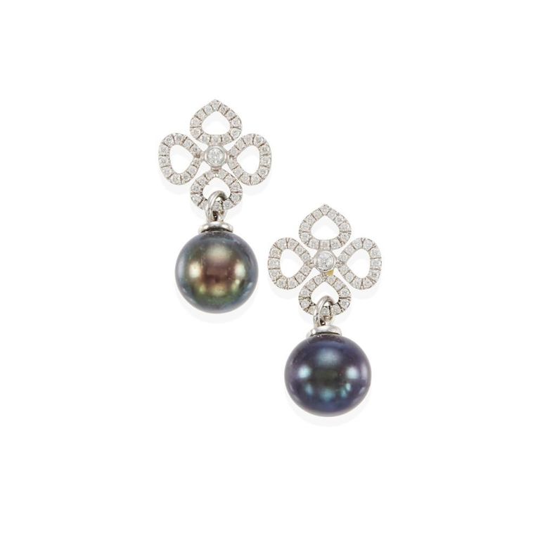Cultured Pearl and Diamond Earrings