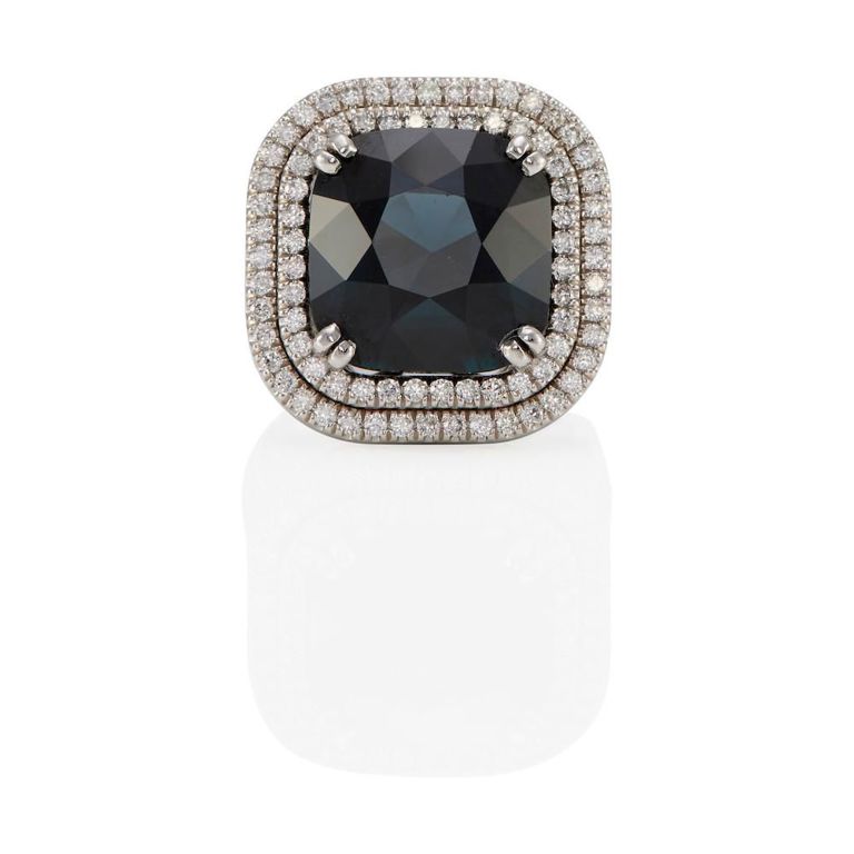 Platinum Synthetic Spinel and Diamond Ring