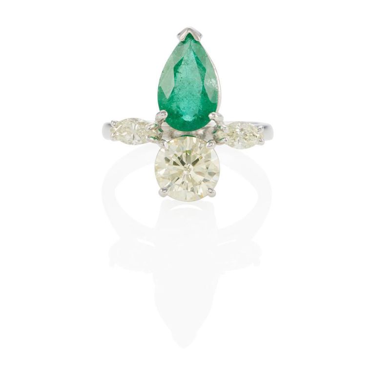 14k White Gold Emerald and Diamond Ring