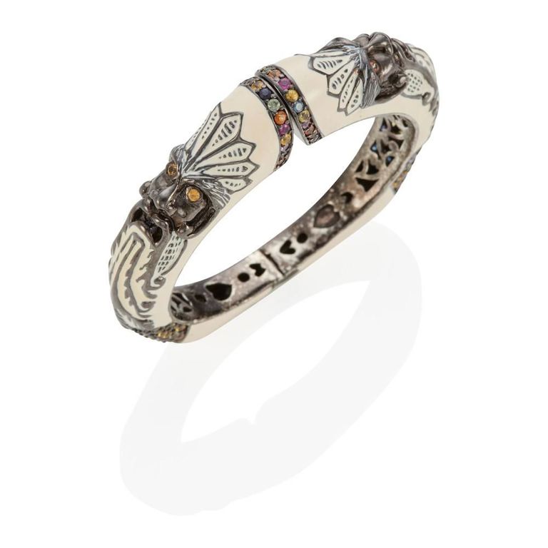 Enamel and Gem-Set Bangle Bracelet