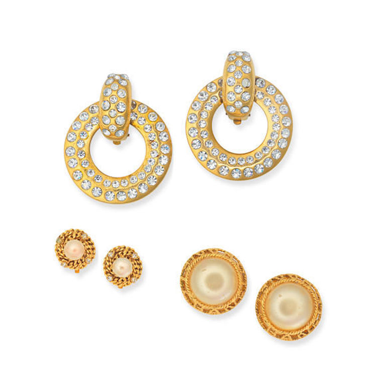 Simulated Pearl and Diamanté Clip-On Earrings