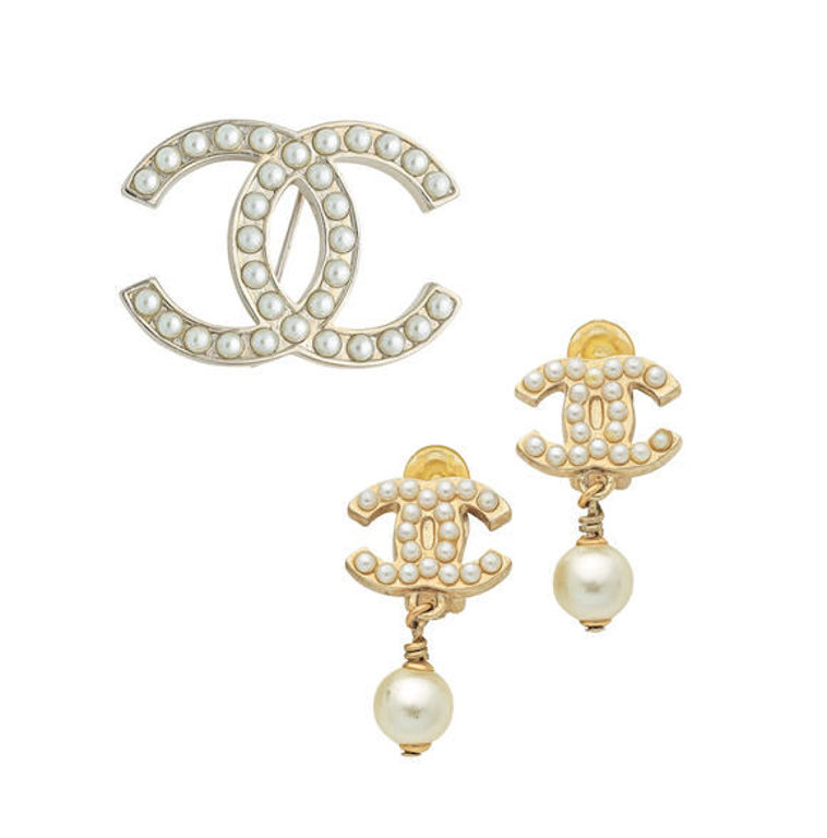 Simulated Pearl Brooch and Earrings