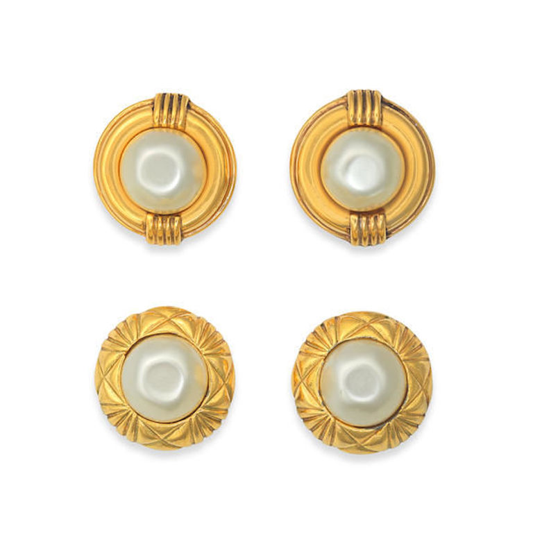 Two Pairs of Simulated Pearl Clip-On Earrings