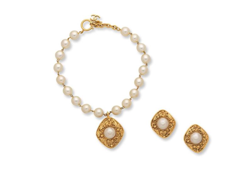 Simulated Pearl Necklace and Earrings