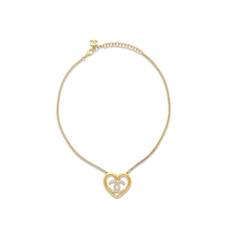 Gold Tone Heart Shaped Crystal Necklace