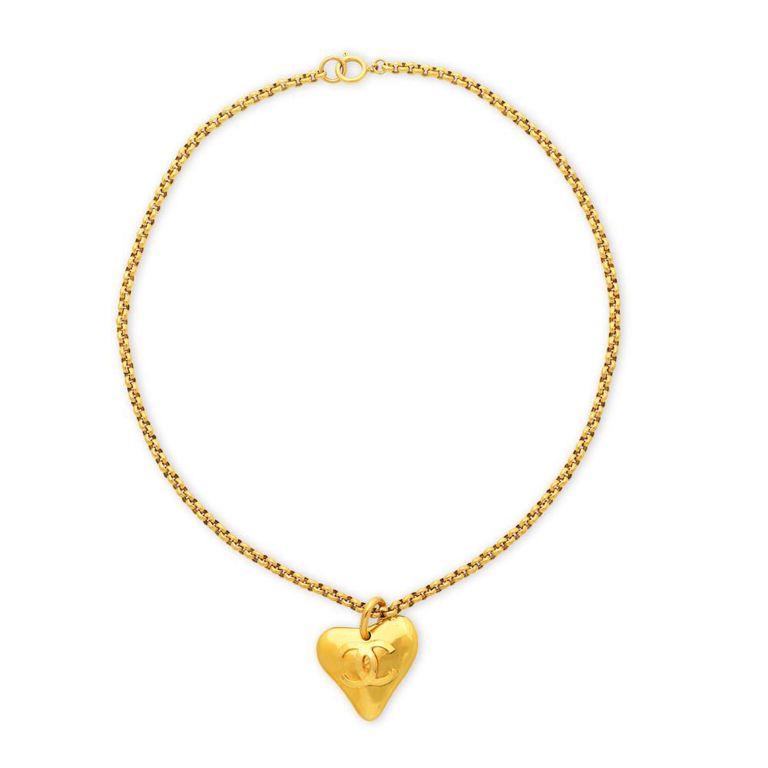 Gold Tone Heart Shaped Pendant Necklace