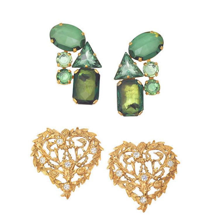 Gold Tone Heart and Resin Earrings