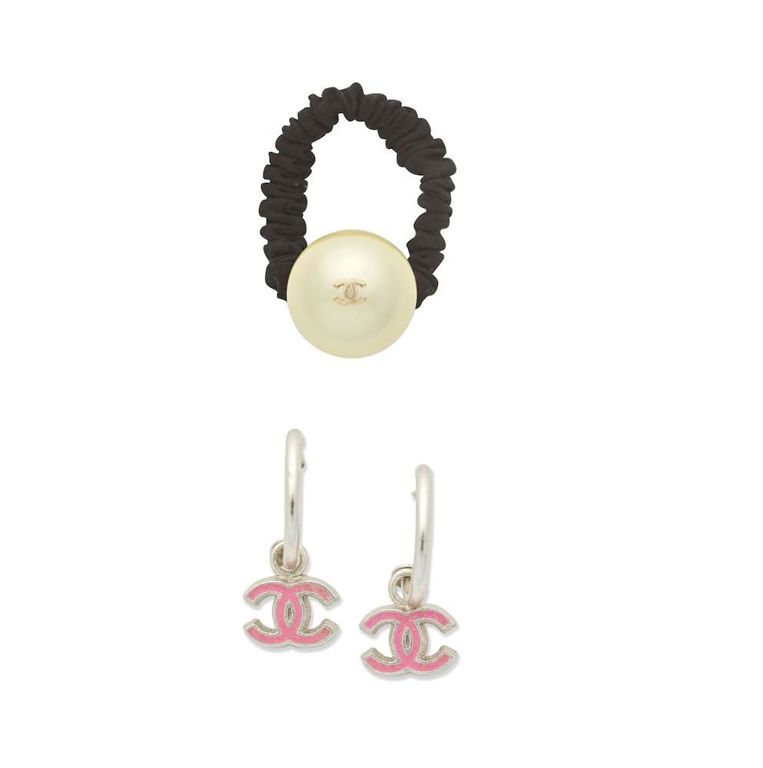 Small Pink CC Earrings and Hair Bobble