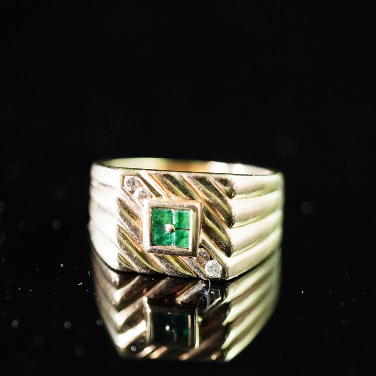 14k Yellow Gold Emerald and Diamond Ring
