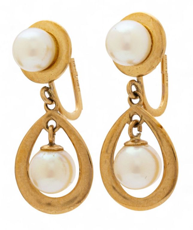 14k Yellow Gold Pearl Earrings