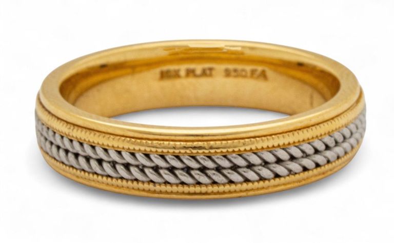 18k Yellow Gold and Platinum Rope Band Ring