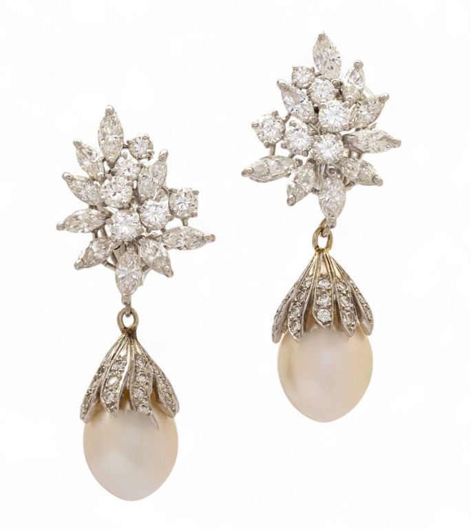 Platinum South Sea Pearl and Diamond Ear Clips
