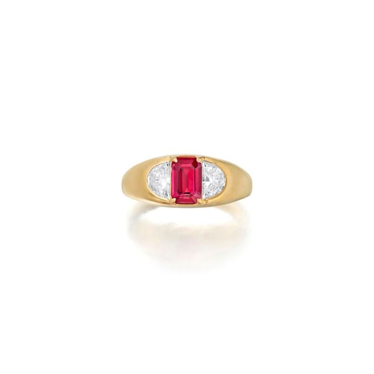 18k Yellow Gold Ruby and Diamond Ring