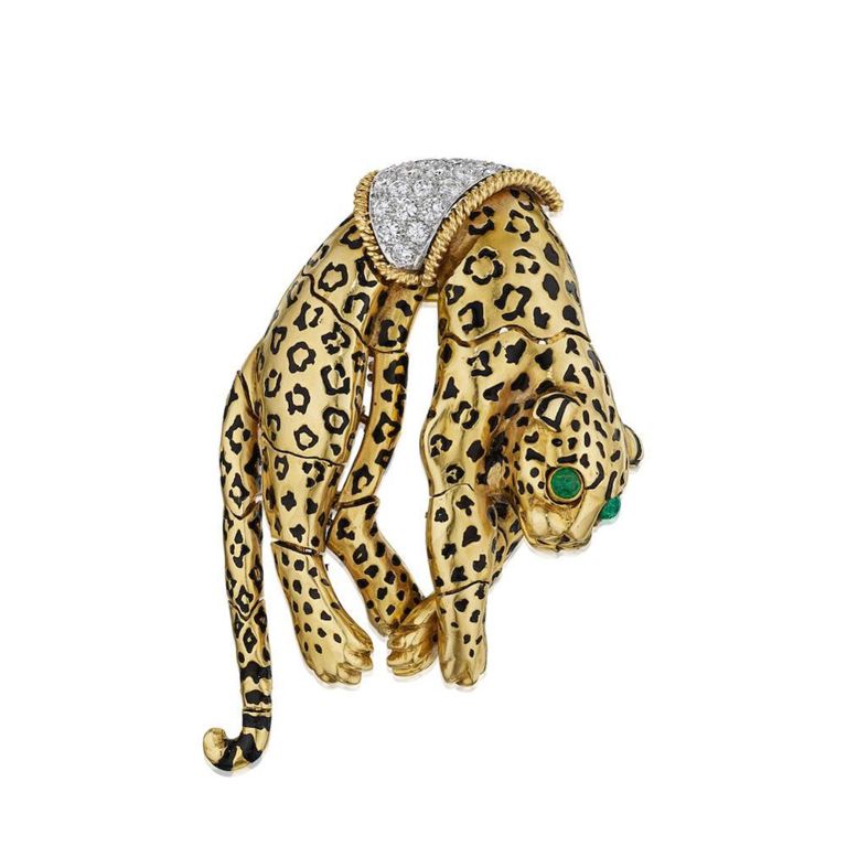 Diamond and Emerald Brooch