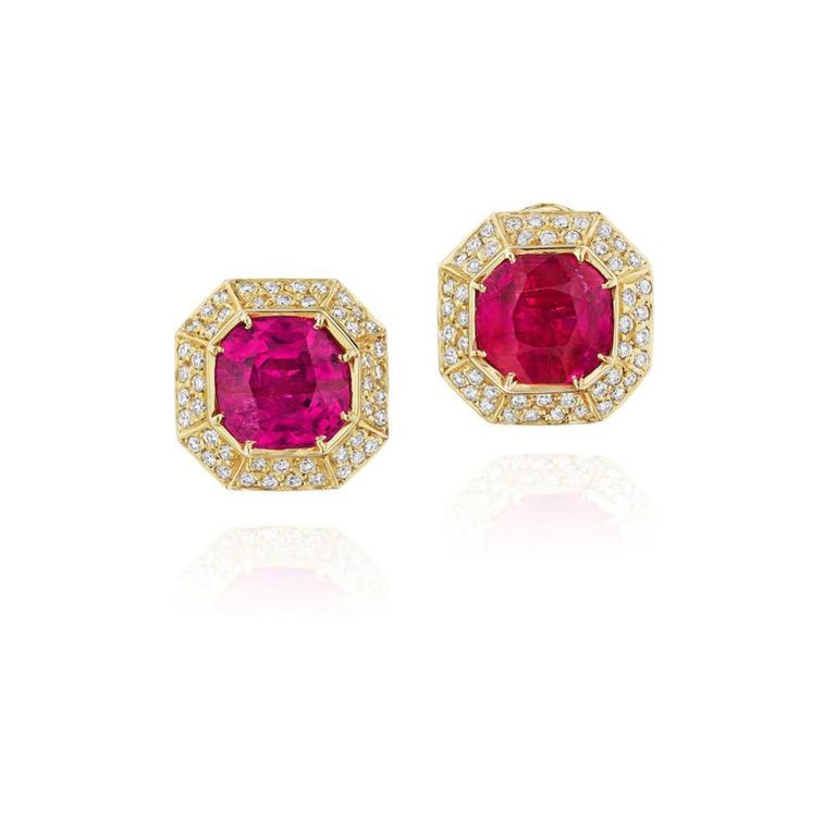 18k Gold Ruby and Diamond Earrings
