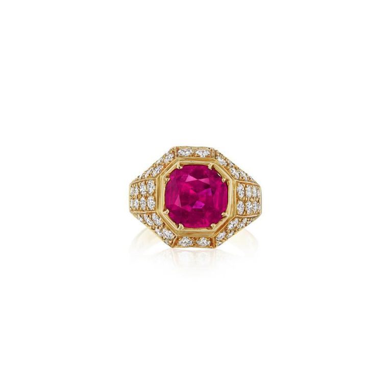 18k Gold Pink Sapphire and Diamond Ring