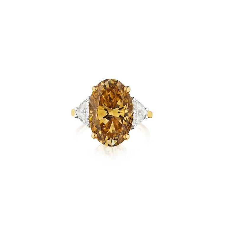 Platinum and 18k Gold Colored Diamond Ring