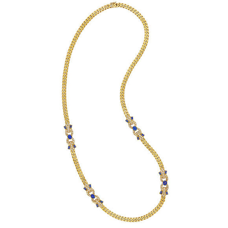 18k Gold Sapphire and Diamond Necklace