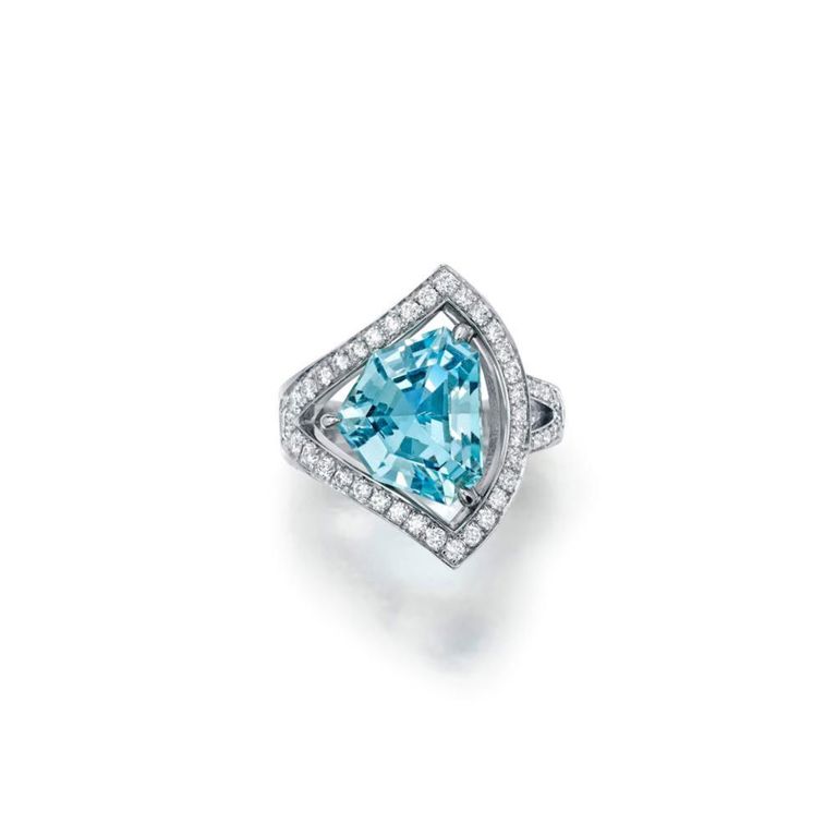 Platinum Aquamarine and Diamond Ring