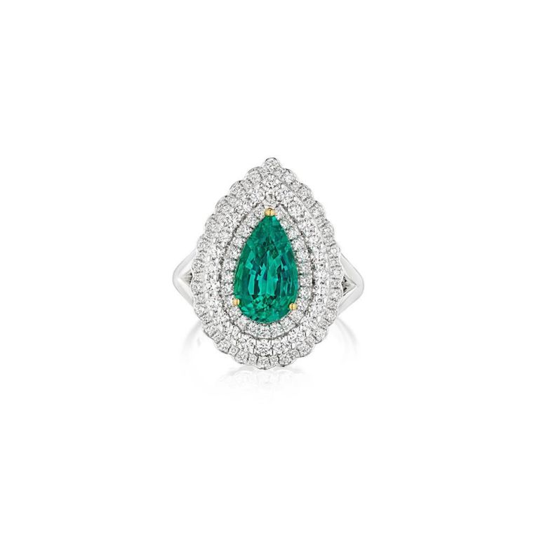 18k White Gold Emerald and Diamond Ring