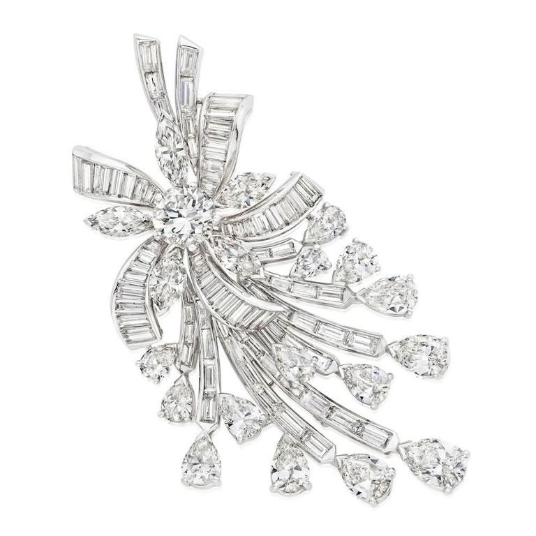 18k White Gold Diamond Floral Brooch