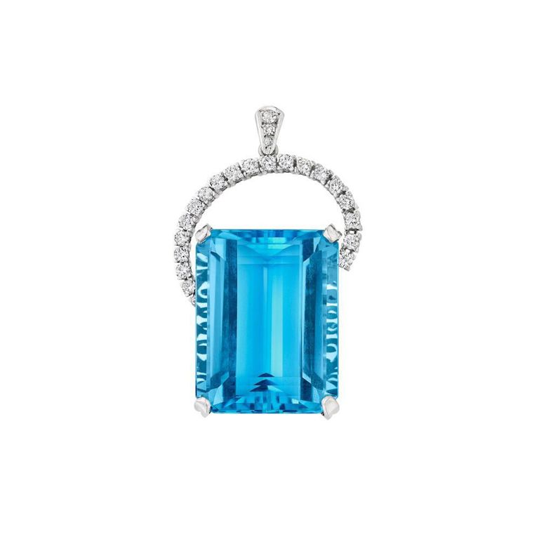 18k White Gold Aquamarine and Diamond Pendant